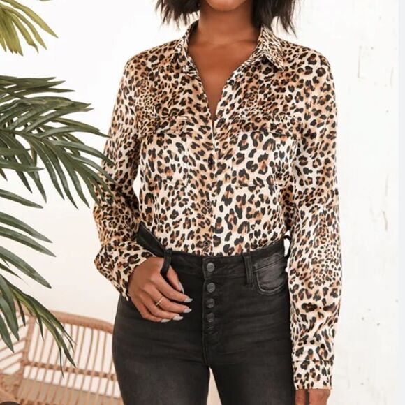 NWT Lulus Leopard Shirt button up Sz XS - Picture 1 of 6